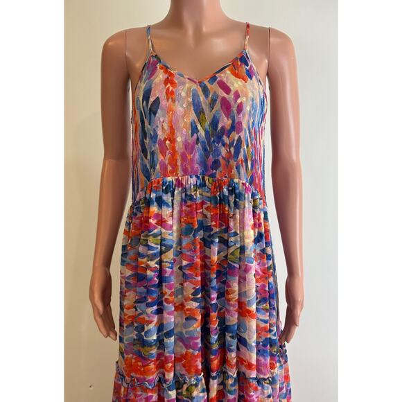 Misa Los Angeles Kalita Maxi Dress Size S Feathers of Corfu Chiffon Tiered Boho - Picture 3 of 14